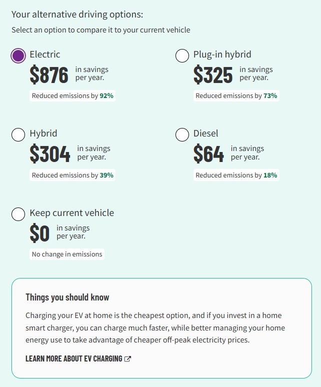 Screenshot of a webpage showing alternative driving options.