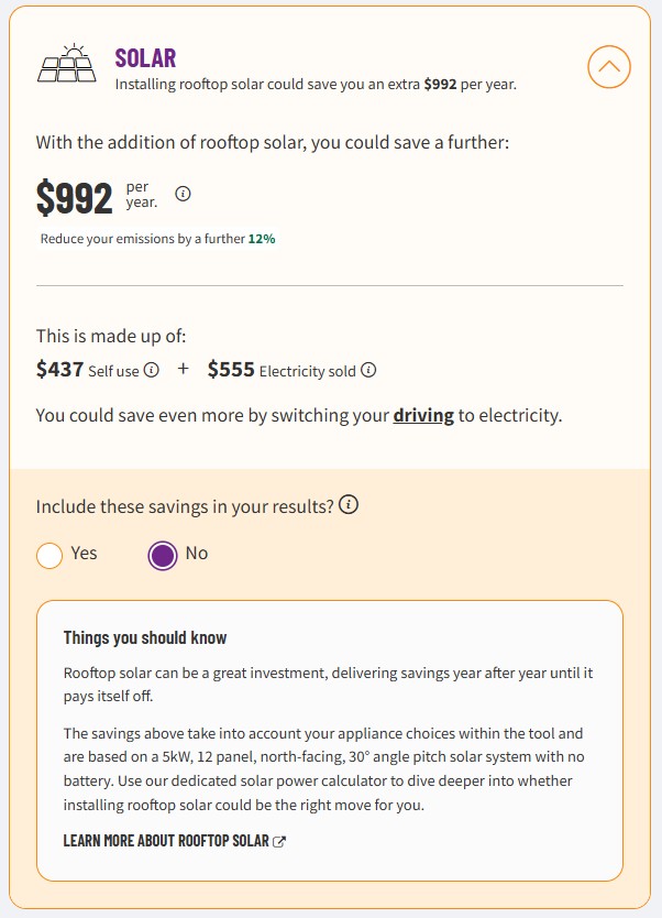 Screenshot of a webpage showing how much you can save with a rooftop solar.