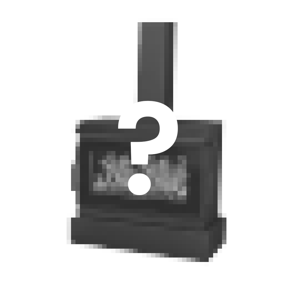 Graphic of a woodburner with question mark symbol.