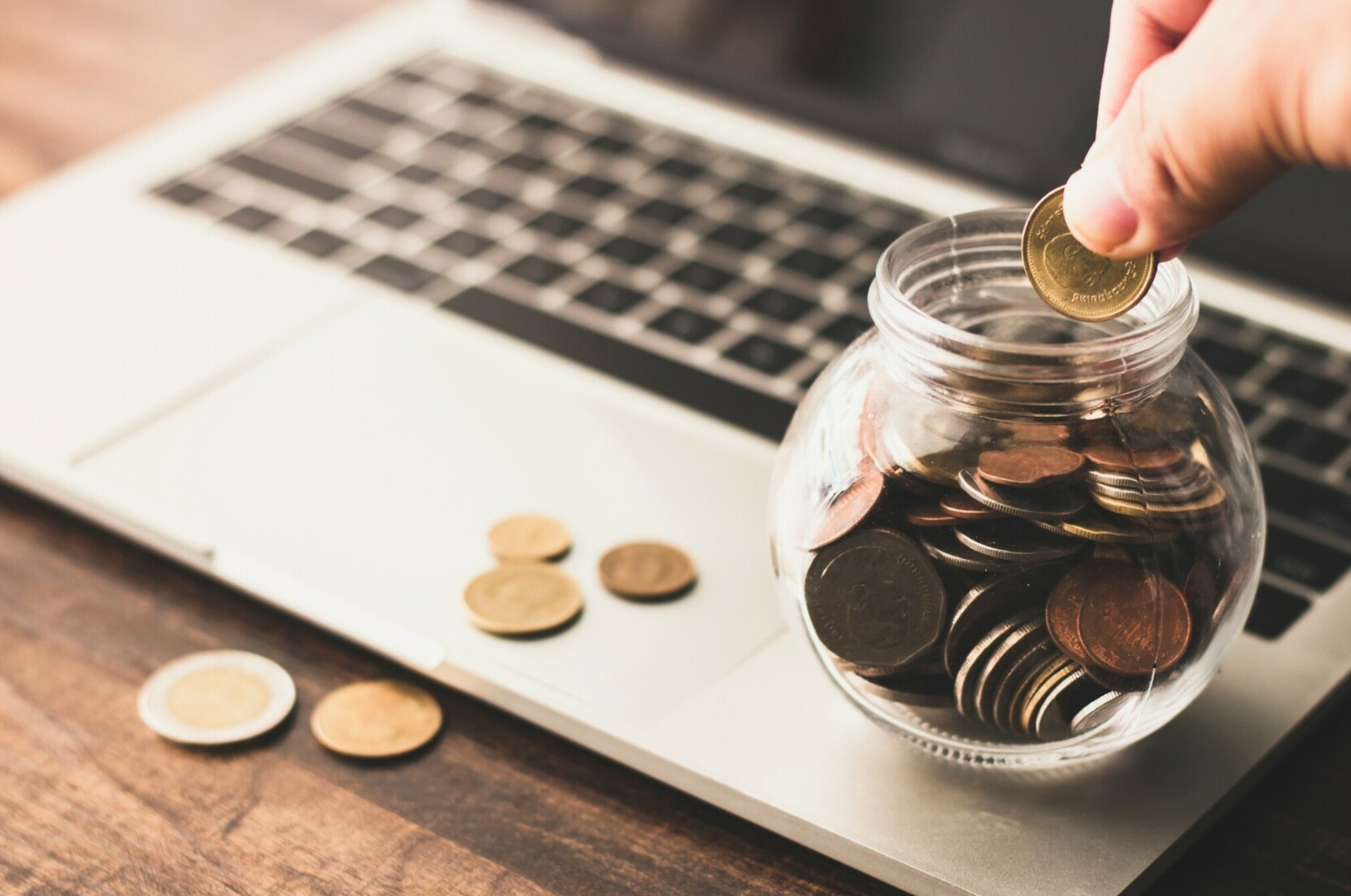 Coins in jar.