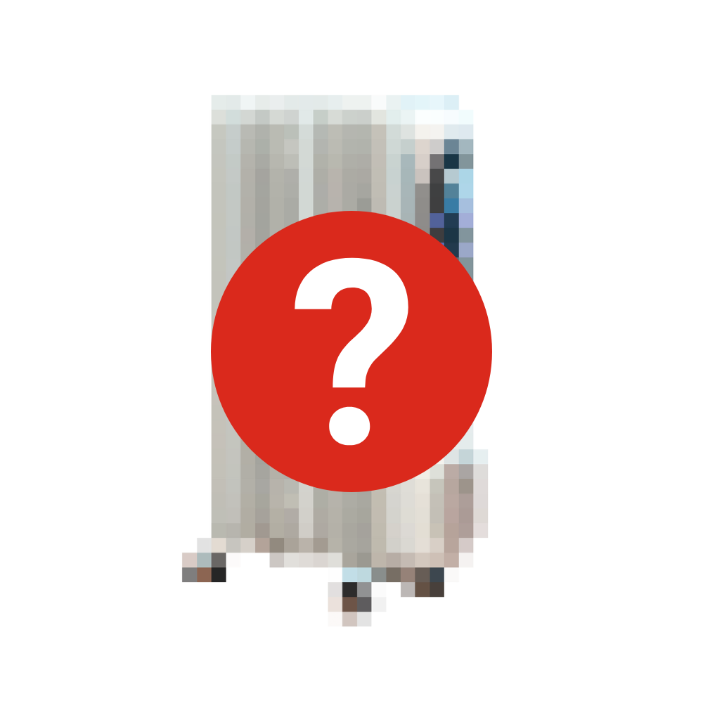 Graphic of convection oil free column heater with question mark symbol. 
