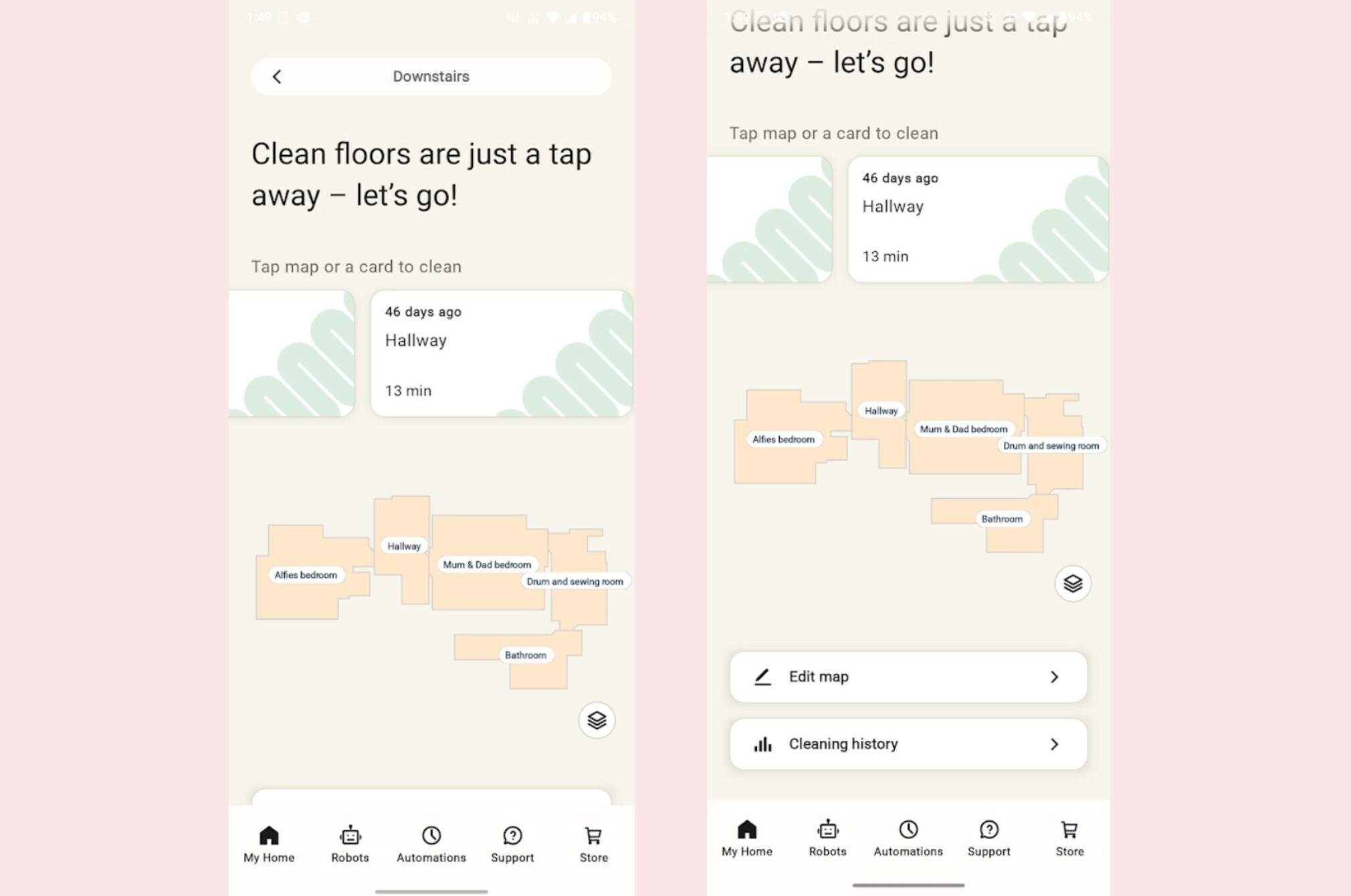Swipe up to reveal map editing – not obvious! 