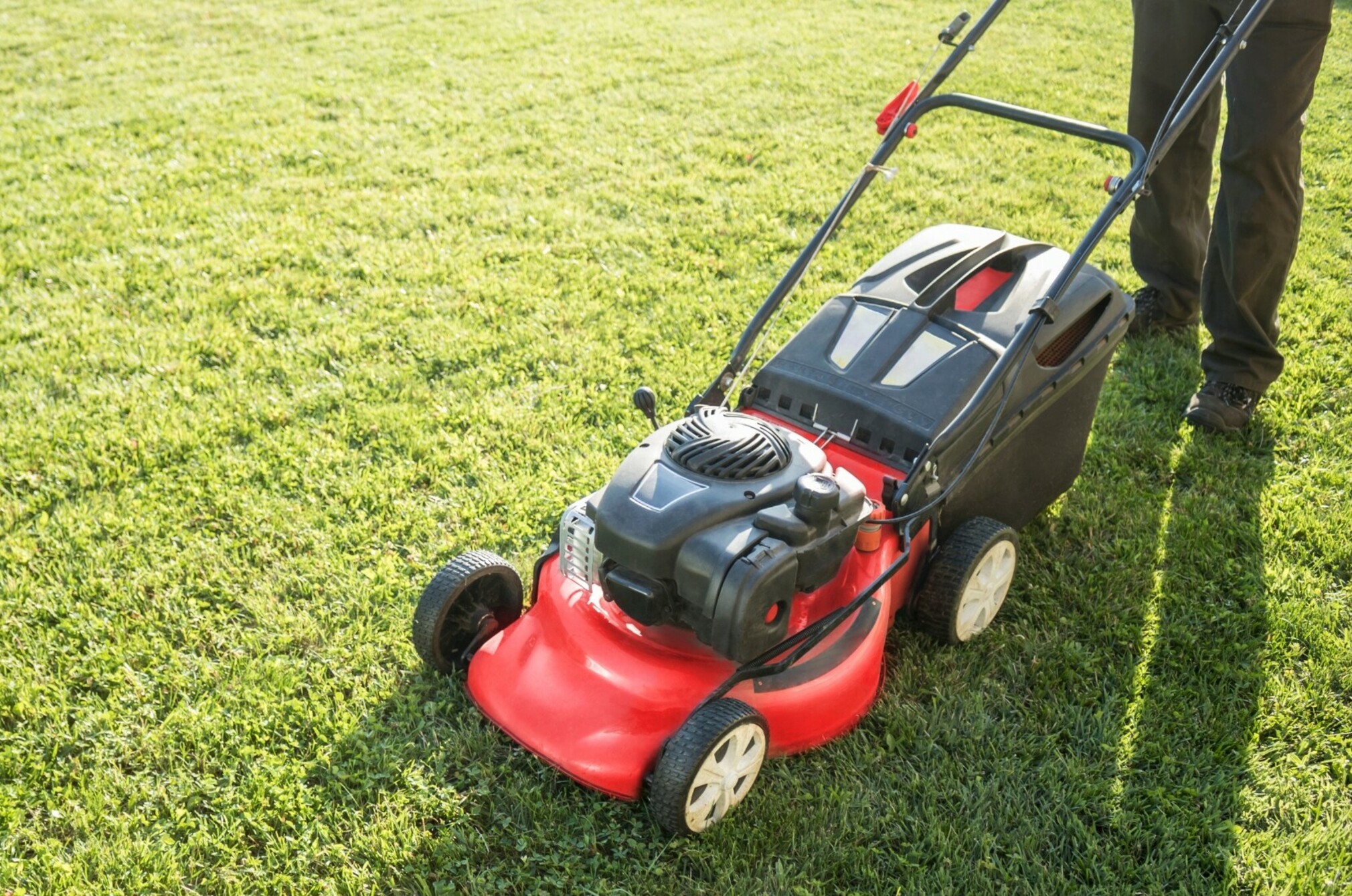 Red lawn mower