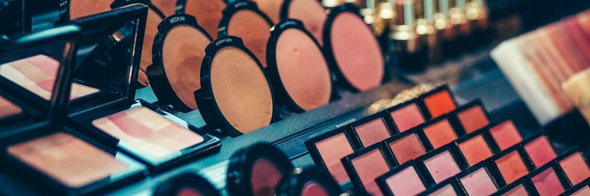 Cosmetics on display at a store.
