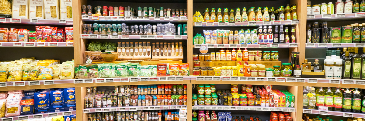 Herbs aisle at supermarket.